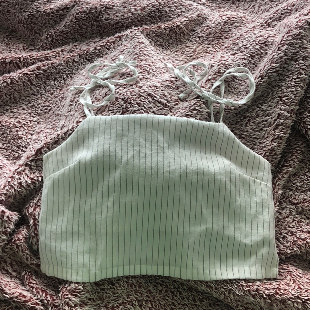 White Striped Crop Top with Tie Straps